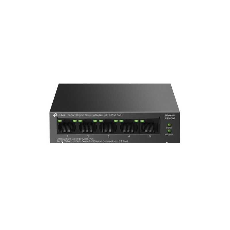 TP-LINK (LS105GP) 5-Port Gigabit Desktop LiteWave Switch with 4-Port PoE+