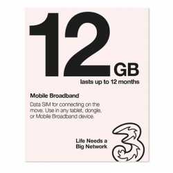 Three 3G 4G & 5G-Ready 12GB Prepaid Mobile Broadband Trio SIM Card