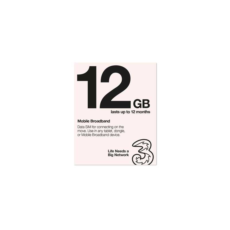 Three 3G 4G & 5G-Ready 12GB Prepaid Mobile Broadband Trio SIM Card