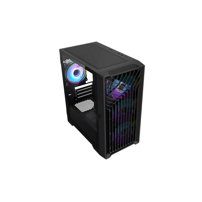 Vida Cyclone Black ARGB Gaming Case w/ Glass Window, Micro ATX, 4x ARGB Fans, Grill/Mesh Front