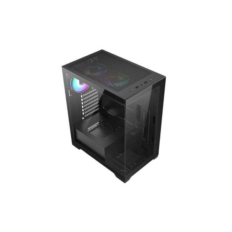 Vida Vetro Black ARGB Gaming Case w/ Glass Front & Side, ATX, 3x ARGB Fans, 6-Port Fan Hub