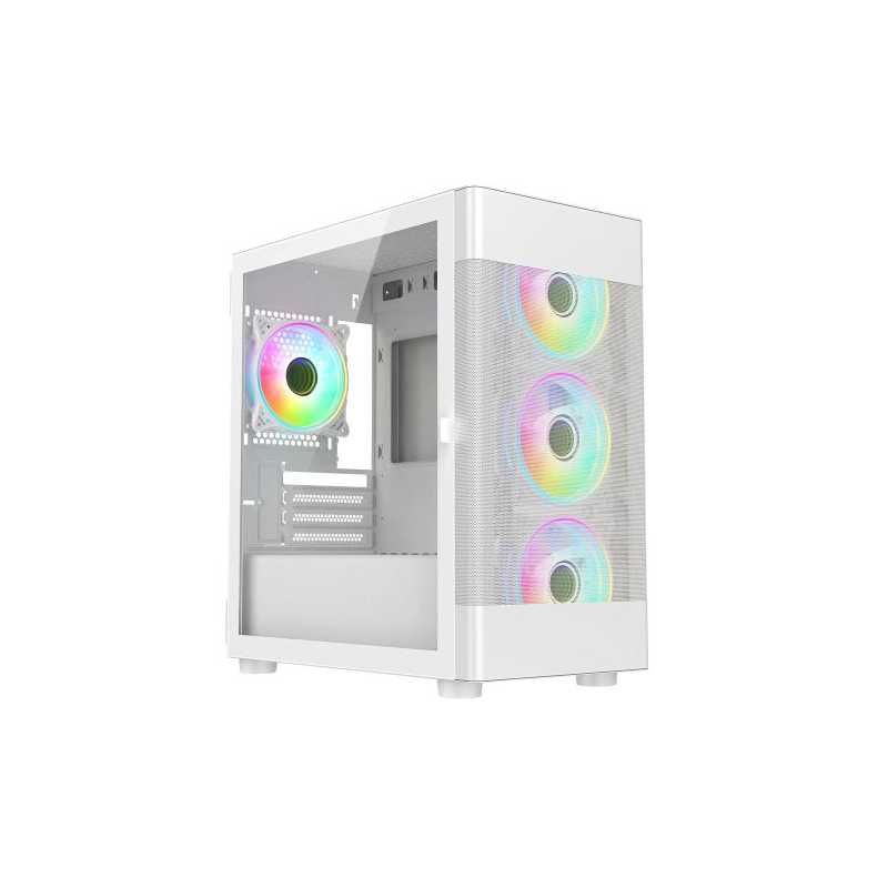 Vida Zephyr White ARGB Gaming Case w/ Glass Window, Micro ATX, 3x ARGB Fans, Mesh Front