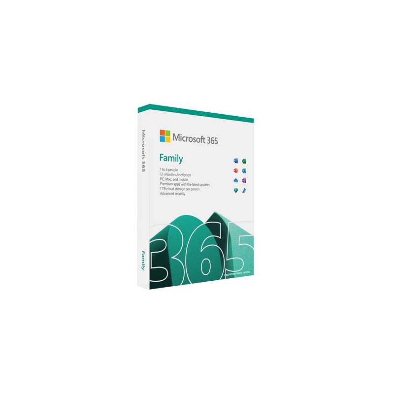 Microsoft 365 Family Medialess 1 Year Subscription 6 Users - Retail Boxed