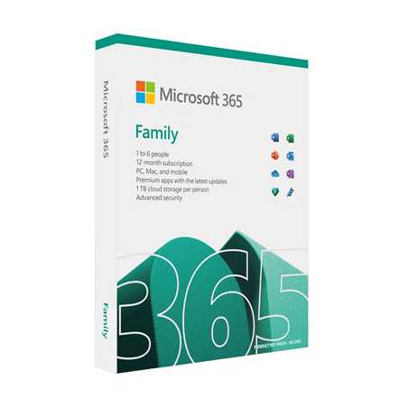 Microsoft 365 Family Medialess 1 Year Subscription 6 Users - Retail Boxed