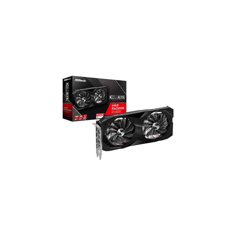 ASRock AMD Radeon RX 6600 Challenger D 8GB Graphics Card, GDDR6, 3x DisplayPort, 1x HDMI, Dual Axial Fan, Ultra-Fit Heatpipe, Me