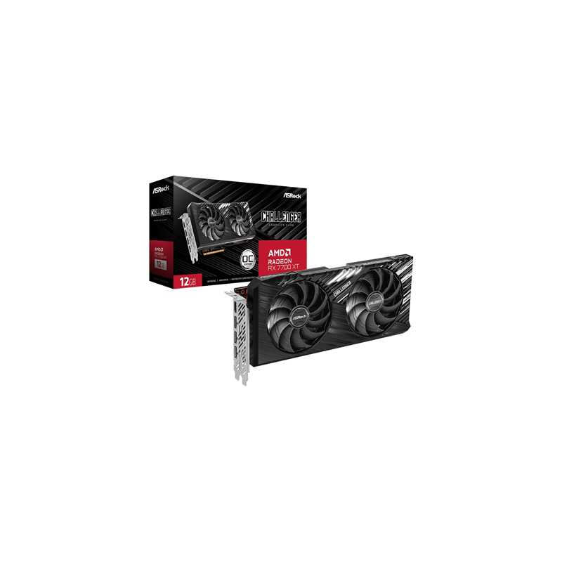 ASRock AMD Radeon RX7700 XT Challenger 12GB OC Graphics Card, GDDR6, 3x DisplayPort, 1x HDMI, Dual Fan, Ultra-Fit Heatpipe, Meta