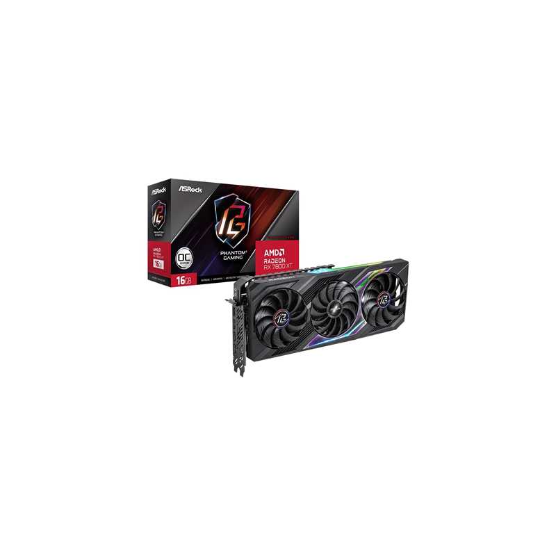 ASRock AMD Radeon RX7800 XT  Phantom Gaming 16GB  OC Graphics Card, GDDR6, 3x DisplayPort, 1x HDMI, Dual Axial Fan, Ultra-Fit He
