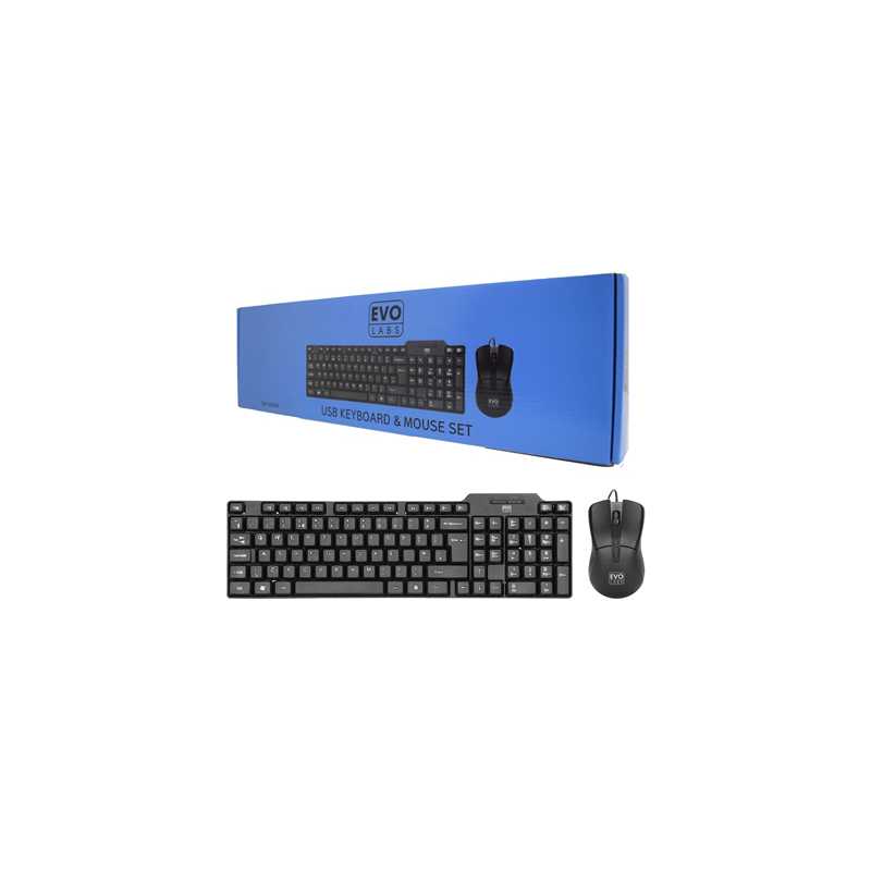 Evo Labs CM-500UK Wired Keyboard and Mouse Combo Set, USB Plug and Play, Full Size Qwerty UK Layout Keyboard with Optical Sensor