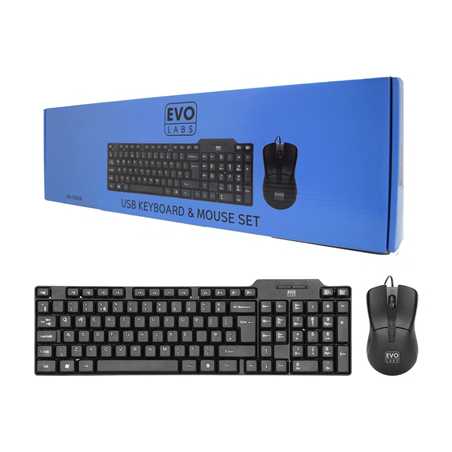 Evo Labs CM-500UK Wired Keyboard and Mouse Combo Set, USB Plug and Play, Full Size Qwerty UK Layout Keyboard with Optical Sensor