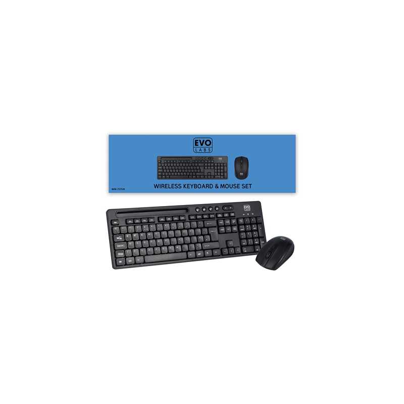 Evo Labs WM-757UK Wireless Keyboard and Mouse Combo Set, With Integrated Tablet/ Mobile/ Smartphone Stand, 2.4GHz Full Size Qwer