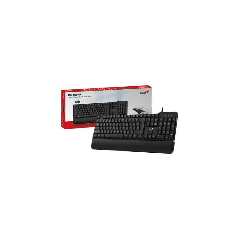 Genius KB-100XP Wired, USB Plug and Play, 12 Multimedia Function Keys, Full Size UK Layout Design with Palm Rest for Home or Off