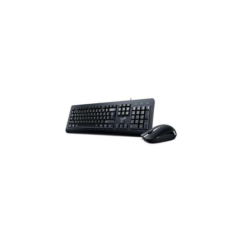 Genius KM-160 Wired Keyboard and Mouse Combo Set, USB Plug and Play, Spill resistant, Full Size UK Layout with Low Profile Keys 