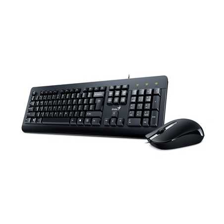 Genius KM-160 Wired Keyboard and Mouse Combo Set, USB Plug and Play, Spill resistant, Full Size UK Layout with Low Profile Keys 