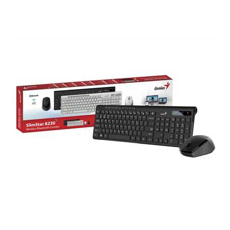 Genius SlimStar 8230 Blutooth 5.3 and 2.4GHz Wireless Keyboard and Mouse Set, 12 Multimedia Function Keys, Full Size UK Layout, 