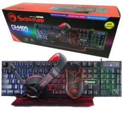 Marvo Scorpion CM409-UK 4-in-1 Gaming Bundle, Keyboard, Headset, Mouse and Mouse Pad, Wired USB 2.0, 7 Colour Backlit, Multimedi