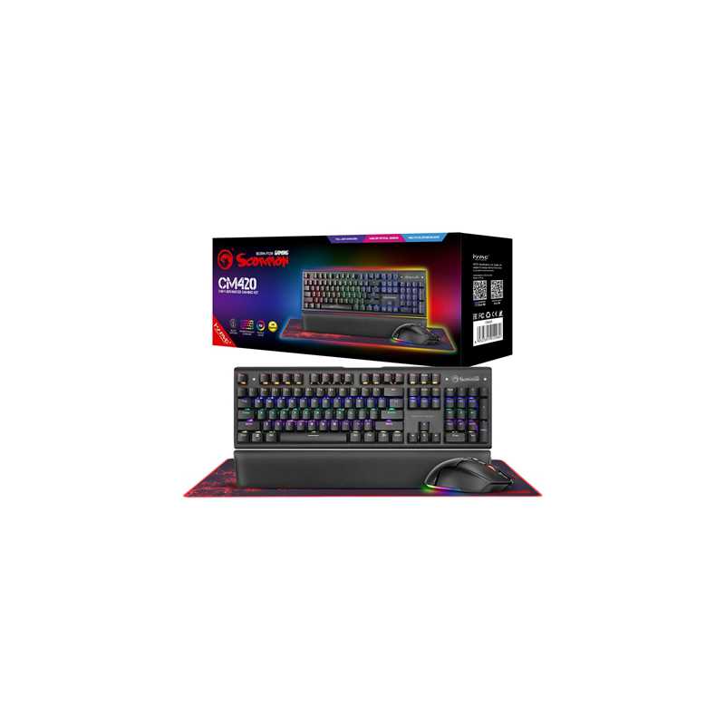 Marvo Scorpion CM420-UK 3-in-1 Gaming Bundle, Keyboard, Mouse and Mouse Pad Wired USB 2.0,  RGB,  Mechanical, Blue Switch, Multi