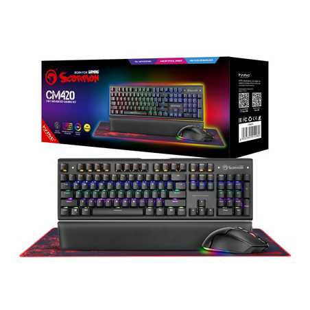 Marvo Scorpion CM420-UK 3-in-1 Gaming Bundle, Keyboard, Mouse and Mouse Pad Wired USB 2.0,  RGB,  Mechanical, Blue Switch, Multi