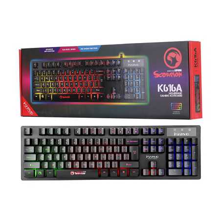 Marvo Scorpion K616A Gaming Keyboard, 3 Colour LED Backlit, USB 2.0, Frameless and Compact Design with Multi-Media and Anti-ghos