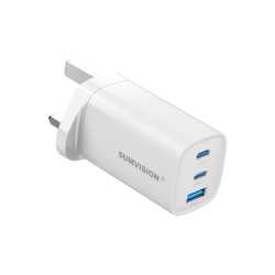 SUMVISION Universal 3 Port USB Laptop Wall Charger, 65W, GaN, Multiport USB Connections with Type-C, USB-A QC 3.0 Fast Charge & 