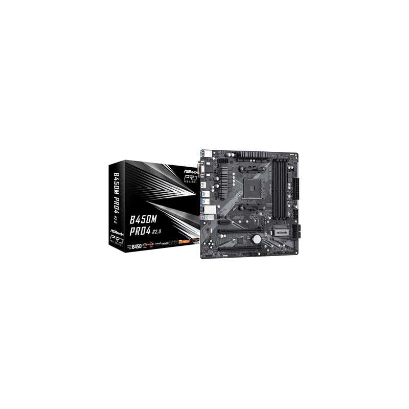 ASRock B450M Pro4 R2.0 AMD Socket AM4 Micro ATX VGA/DVI-D/HDMI DDR4 USB C 3.1 Motherboard