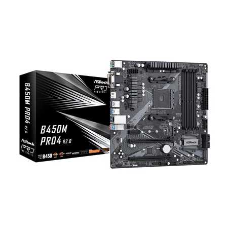 ASRock B450M Pro4 R2.0 AMD Socket AM4 Micro ATX VGA/DVI-D/HDMI DDR4 USB C 3.1 Motherboard