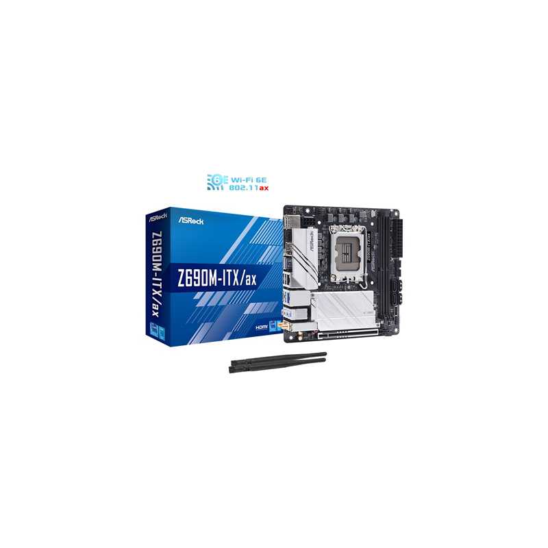 ASRock Z690M-ITX/ax Motherboard, Intel Socket 1700, 12th Gen, Mini ITX, 8 Phase Dr. MOS Design, DDR4, 1x PCIe 5.0 x16, 4x SATA3,