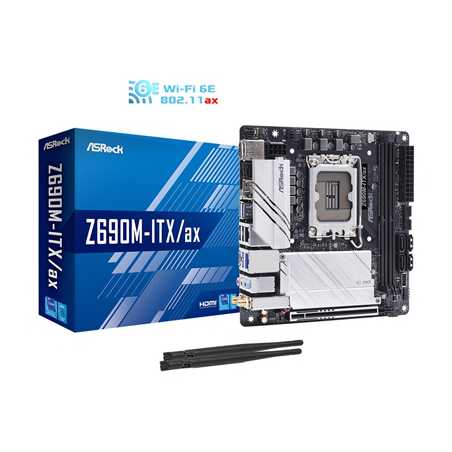 ASRock Z690M-ITX/ax Motherboard, Intel Socket 1700, 12th Gen, Mini ITX, 8 Phase Dr. MOS Design, DDR4, 1x PCIe 5.0 x16, 4x SATA3,