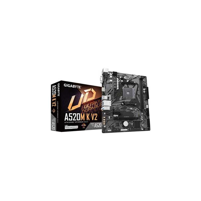 Gigabyte A520M K V2 Motherboard, AMD Socket AM4, Micro ATX, DDR4, PCIe Gen3 x4 M.2, Smart Fan 5, LAN, HDMI/USB3.0