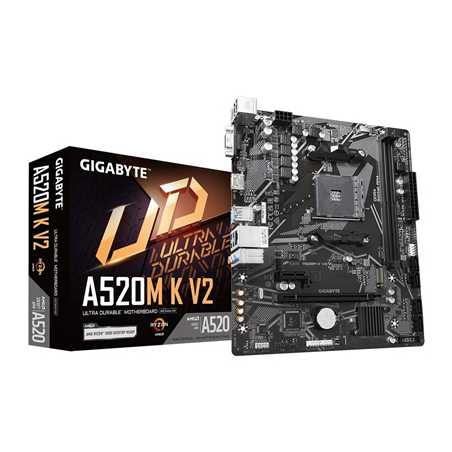 Gigabyte A520M K V2 Motherboard, AMD Socket AM4, Micro ATX, DDR4, PCIe Gen3 x4 M.2, Smart Fan 5, LAN, HDMI/USB3.0