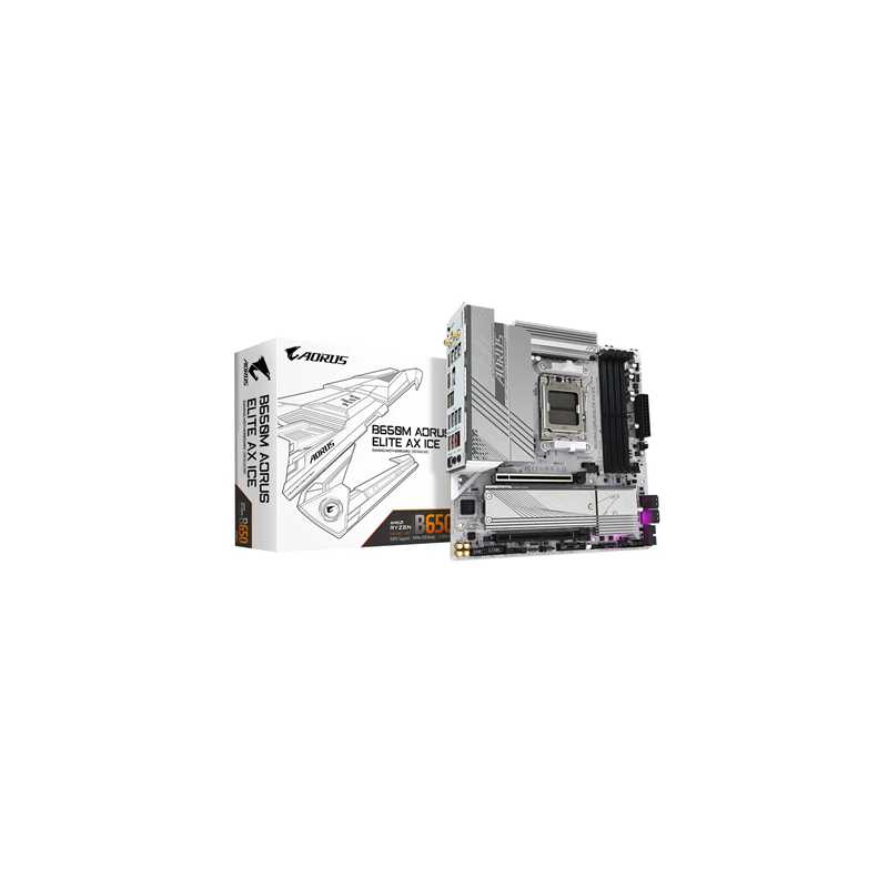 Gigabyte B650M AORUS ELITE AX ICE, AMD B650, AM5, DDR5, Sata 6Gb/s, PCIe 4, 2x M.2, 2.5Gbe, Micro ATX, Wifi Motherboard