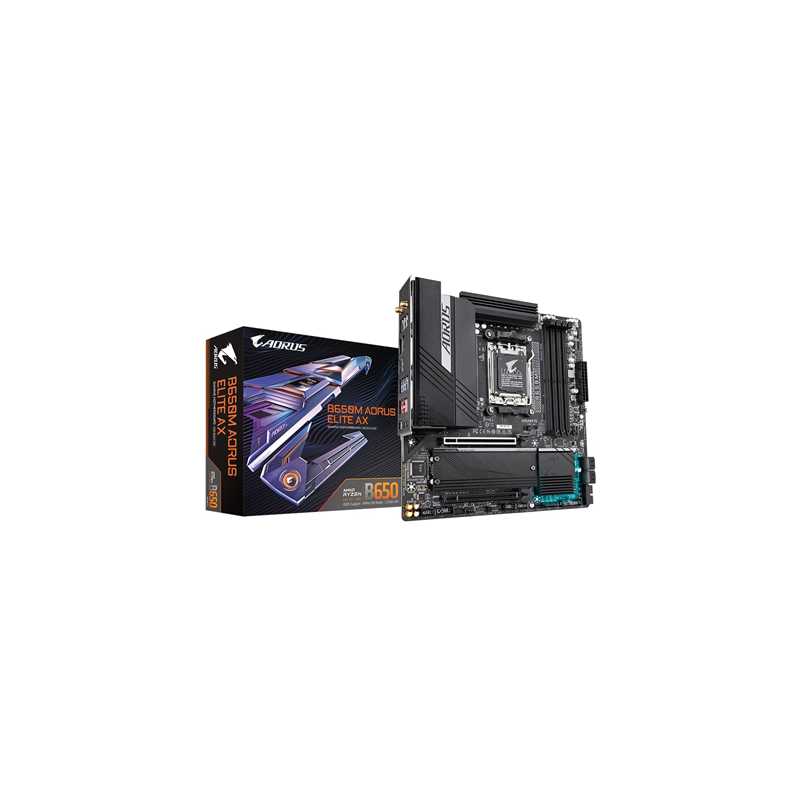 Gigabyte B650M AORUS ELITE AX DDR5 Motherboard, AMD Socket AM5, Micro ATX, 1x PCIe 5.0 x4, 1x PCIe 4.0 x16, 1x PCIe 4.0 x4, Blue