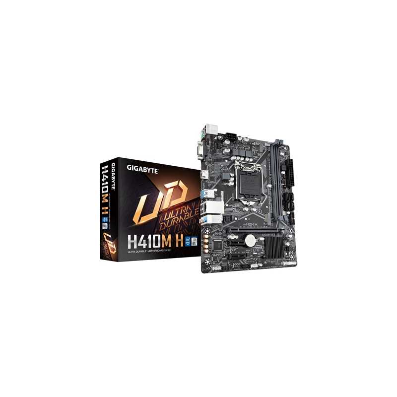 Gigabyte H410M H DDR4 Motherboard, Intel Socket 1200, Supports 10th Gen Intel Processors, Micro ATX, 1x PCIe 3.0 x16, 2x PCIe 3.