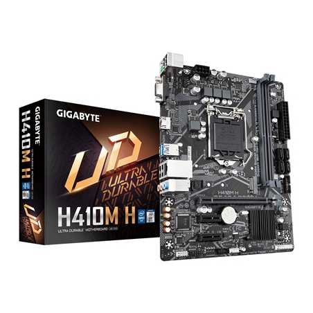 Gigabyte H410M H DDR4 Motherboard, Intel Socket 1200, Supports 10th Gen Intel Processors, Micro ATX, 1x PCIe 3.0 x16, 2x PCIe 3.