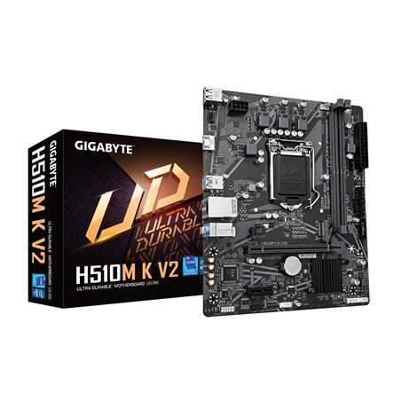 Gigabyte H510M K V2 Motherboard, Intel Socket 1200, Micro ATX, High Definition Audio, 1 PCIe 4.0 x16, 1 PCIe 3.0 x1, 1 PCIe 3.0 