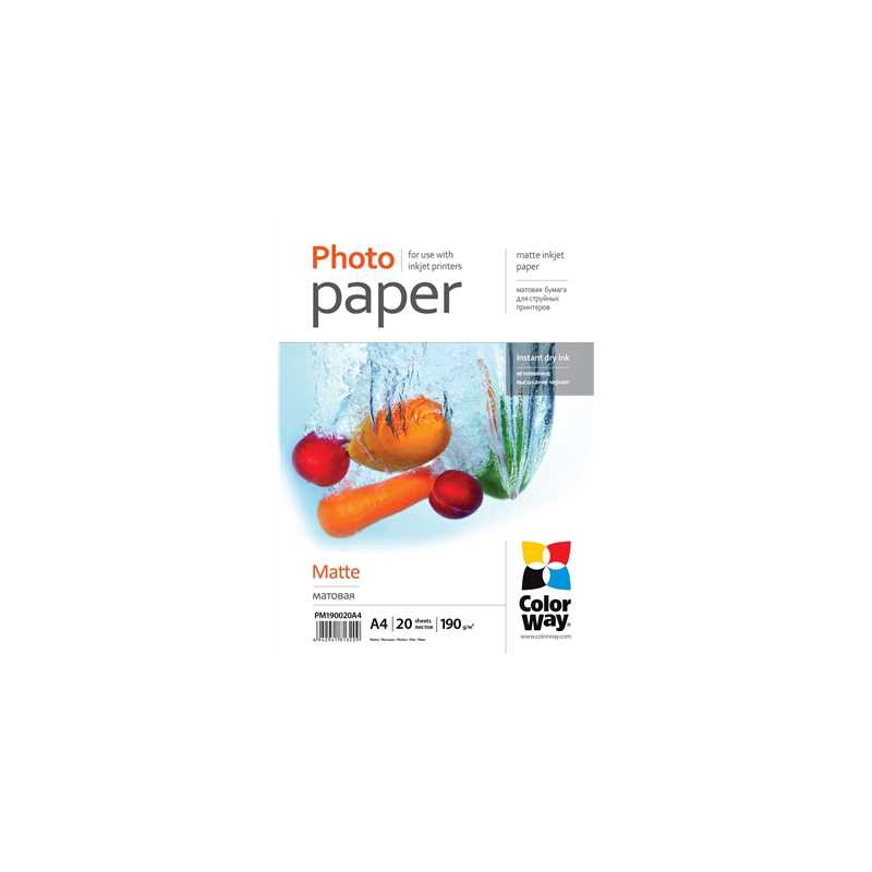 ColorWay Matte A4 190gms Photo Paper 20 Sheets