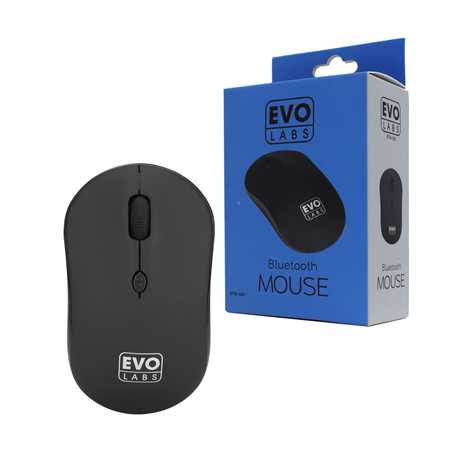 Evo Labs BTM-001 Bluetooth Mouse, 800 DPI Optical Tracking, Full Size, 3 Button with Scroll Wheel, Ambidextrous Design, Matte Bl