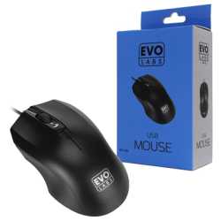 Evo Labs MO-128 Wired USB Plug and Play Mouse, 800 DPI Optical Tracking, 3 Button with Scroll Wheel,  Ambidextrous Design, Matte