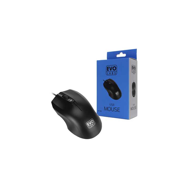 Evo Labs MO-128 Wired USB Plug and Play Mouse, 800 DPI Optical Tracking, 3 Button with Scroll Wheel,  Ambidextrous Design, Matte