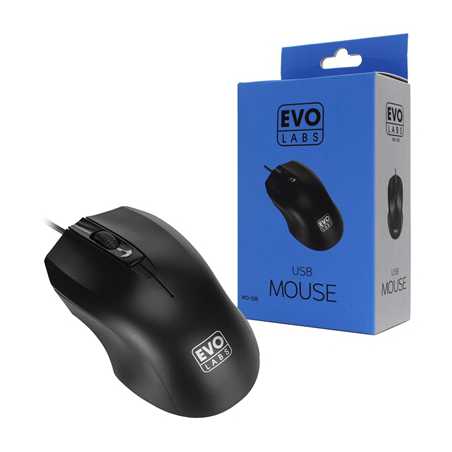 Evo Labs MO-128 Wired USB Plug and Play Mouse, 800 DPI Optical Tracking, 3 Button with Scroll Wheel,  Ambidextrous Design, Matte
