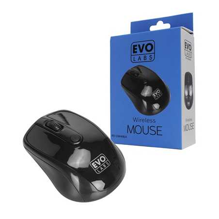 Evo Labs MO-234WBLK Wireless Mouse, 2.4GHz with USB Mini Receiver, 800 DPI Optical Tracking, Ambidextrous Design for PC / Mac / 