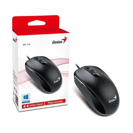 Genius DX-110 Wired USB Plug and Play Mouse, 1000 DPI Optical Tracking, 3 Button with Scroll Wheel, Ambidextrous Design with 1.5