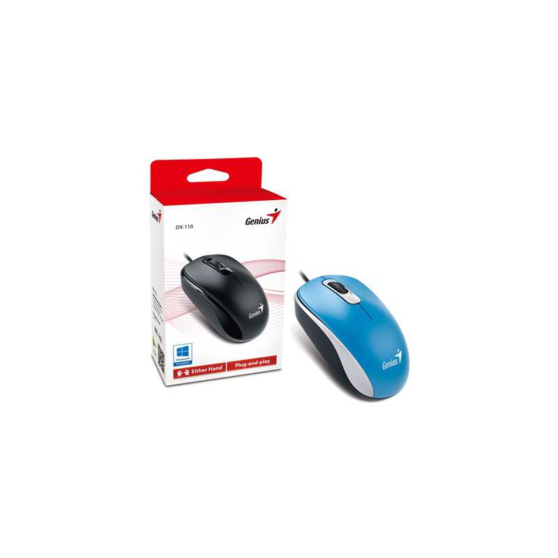 Genius DX-110 Wired USB Plug and Play Mouse, 1000 DPI Optical Tracking, 3 Button with Scroll Wheel, Ambidextrous Design with 1.5