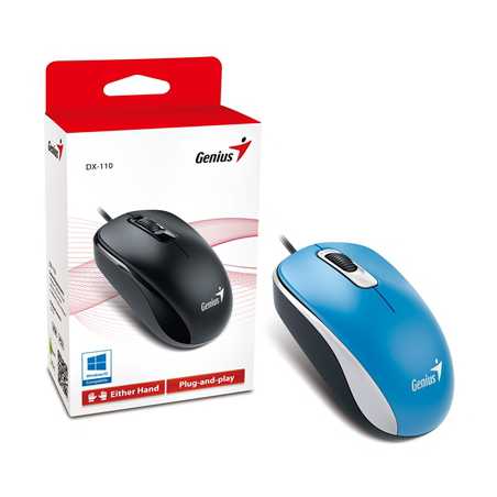 Genius DX-110 Wired USB Plug and Play Mouse, 1000 DPI Optical Tracking, 3 Button with Scroll Wheel, Ambidextrous Design with 1.5