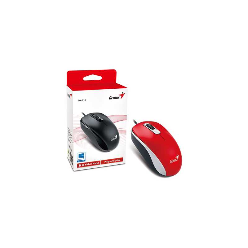 Genius DX-110 Wired USB Plug and Play Mouse, 1000 DPI Optical Tracking, 3 Button with Scroll Wheel, Ambidextrous Design with 1.5