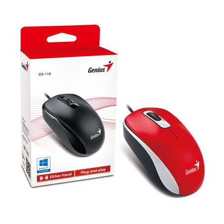 Genius DX-110 Wired USB Plug and Play Mouse, 1000 DPI Optical Tracking, 3 Button with Scroll Wheel, Ambidextrous Design with 1.5