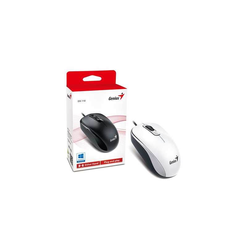 Genius DX-110 Wired USB Plug and Play Mouse, 1000 DPI Optical Tracking, 3 Button with Scroll Wheel, Ambidextrous Design with 1.5