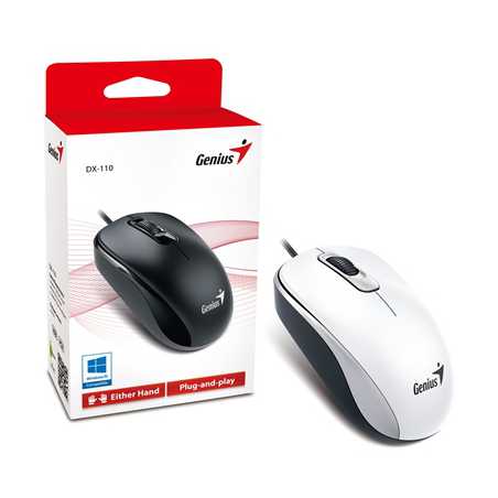 Genius DX-110 Wired USB Plug and Play Mouse, 1000 DPI Optical Tracking, 3 Button with Scroll Wheel, Ambidextrous Design with 1.5