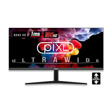piXL 34-inch UWQHD UltraWide 165Hz Gaming Monitor with 100% sRGB Colour Gamut, Quad HD 3440 x 1440 IPS Panel & 1ms Response Time