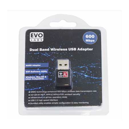 Evo Labs AC600 Dual Band USB WiFi Network Adapter