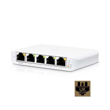 Ubiquiti USW-FLEX-MINI UniFi USW Flex Mini 5 Port Smart Managed POE/USB C Powered Gigabit Network Switch (UK Plug)